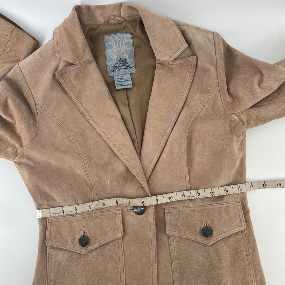 BB Dakota Suede Leather Blazer Womens M Taupe Brown Y2K Fitted Jacket - Picture 6 of 8